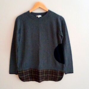 Lisa Todd Crewneck Dot Intarsia Cashmere Sweater With Plaid Hem Small